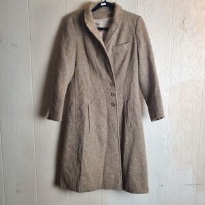 Luba Tweed Womens Over Coat Small Beige Wool Single Breasted Lined